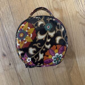 Vera Bradley Cosmetic Round Hatbox Retired Suzani Waterproof Floral Brown Black